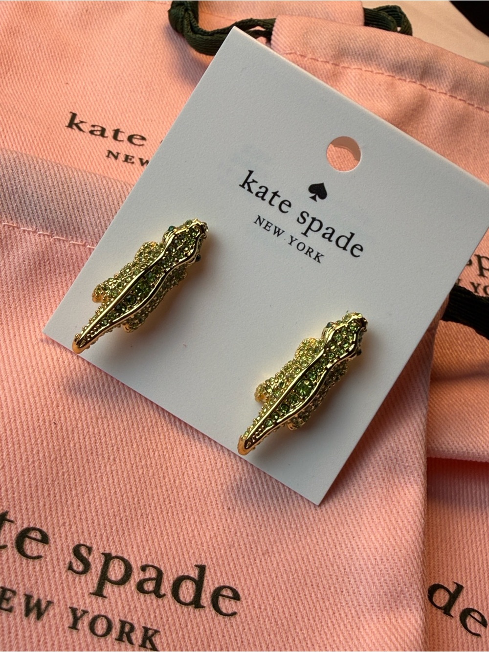 kate spade Gold and Green Alligator Stud Earrings - Picture 2 of 3